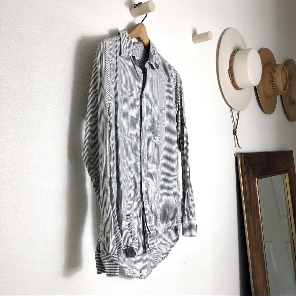 NSF distresses long sleeve button down shirt